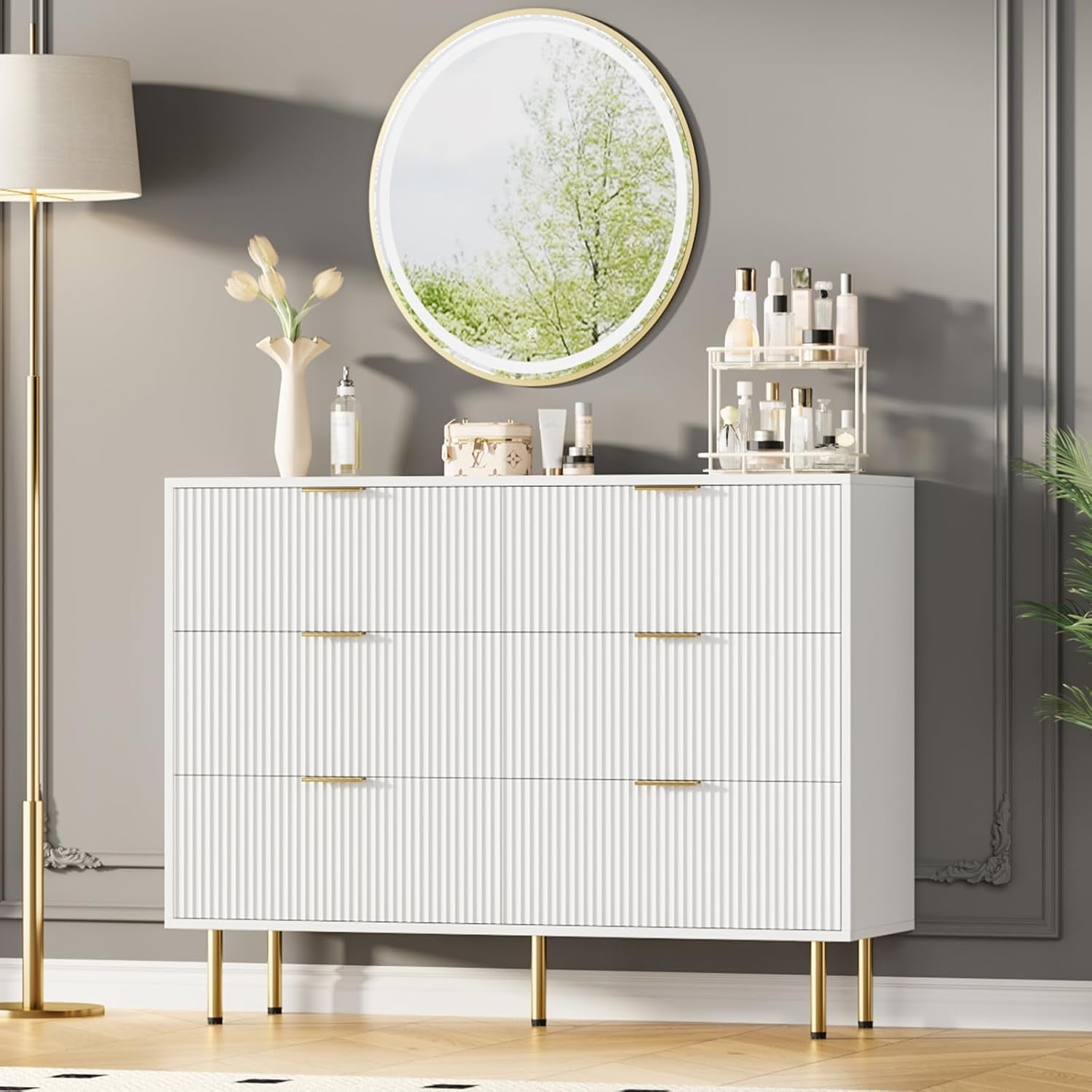 M optimized Fluted 6 Drawers Dresser for Bedroom, Large Modern Chest of ...