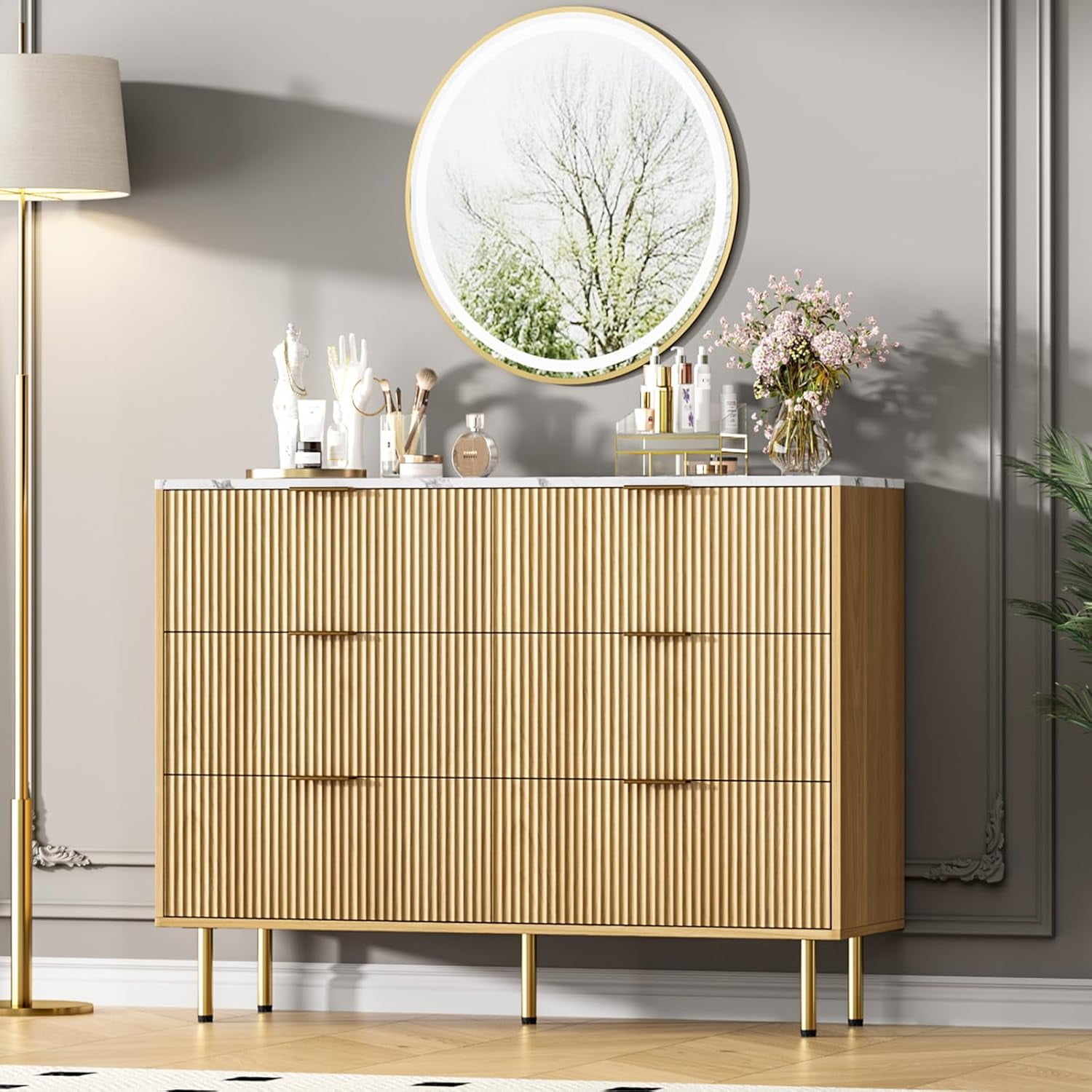 M optimized Fluted 6 Drawers Dresser for Bedroom, Large Modern Chest of ...