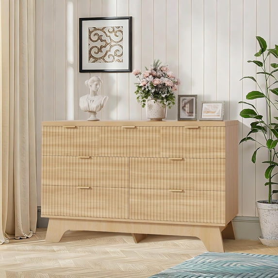M optimized Fluted 7 Dresser for Bedroom, 47" Wide Modern Dresser with Gold Handle, Closet Dressers with Drawers for Living Room, Hallway, Entryway