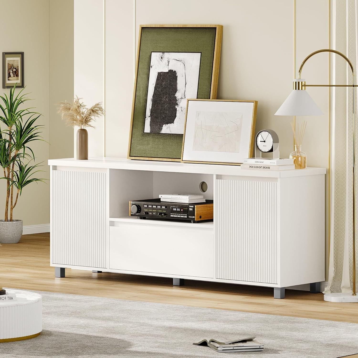 M optimized Fluted TV Stand for TVs up to 70", Modern Entertainment ...