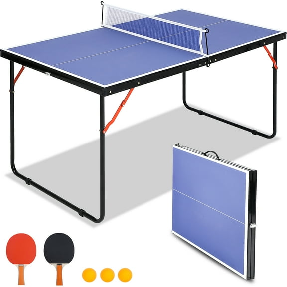 M optimized Foldable Table Tennis Table Portable Ping Pong Table with Net & 2 Paddles & 3 Balls, Portable Ping Pong Family Game Tables for Outdoor Indoor 54 x 30 x 27 inch Blue
