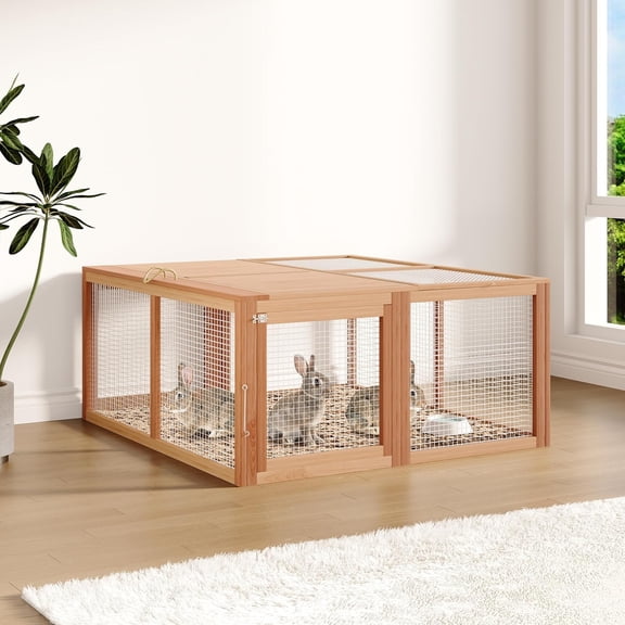 M optimized Folding Chicken Coop Run Rabbit Hutch, Portable Wooden Chicken Cage Pens with Top & Side Opening Doors, Small Animal Poultry Pet Cage for Outdoor, Indoor