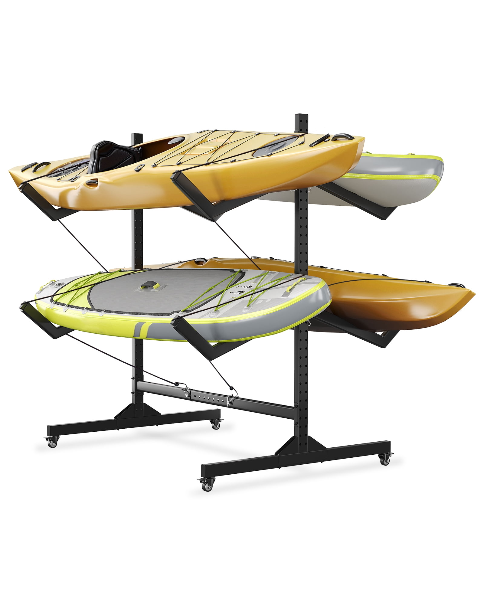 M optimized Freestanding Kayak Storage Rack for 4 Kayaks for Outdoor Storage with Movable Wheels, Adjustable Width Kayak Stand Storage