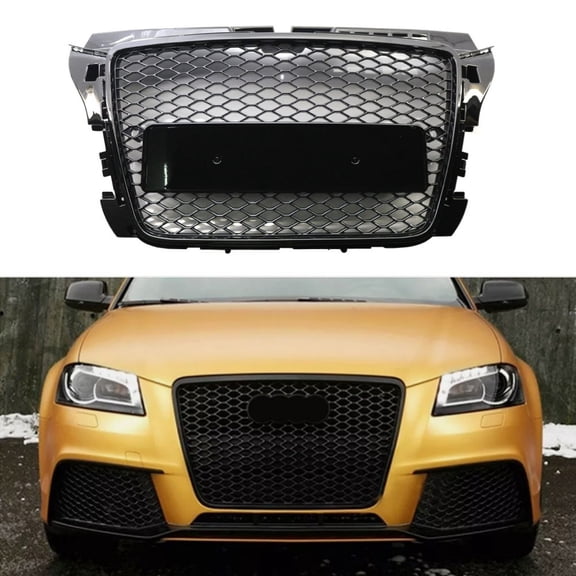 M optimized Front Bumper Grill, Honeycomb Mesh Car Front Grille Compatible for A3 2008-2012 Replaces 8P0853651M, 8P0853651N, Automotive Grille Replacement