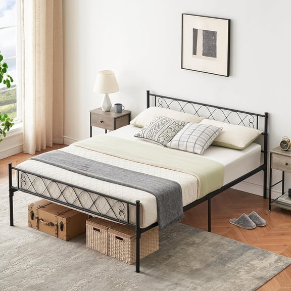 M optimized Full Bed Frame with Iron-Art Sweet Heart, Metal Slats Support Platform Bed Frame with Headboard and Footboard, No Box Spring Needed, Black