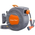 thumbnail image 1 of M optimized Garden Hose Reel, 1/2 in x 65ft 100 ft Wall Mounted Retractable Water Hose Reel with 9 Function Sprayer Nozzle, Any Length Lock, 180° Swivel Bracket, Automatic Rewind Slow Return System, 1 of 9