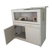 M optimized Hamster Habitat Cage, Wooden Hamster Cage With Storage Cabinet & Drawer, Openable Top, Bridges, Guinea Pig Cage for Small Pet Gerbil Hedgehog