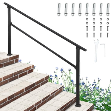 12Ft Industrial Metal Stair Handrail Kit – Matte Black Aluminum, Wall-Mounted, 1.5” Round Pipe For Indoor/Outdoor Use