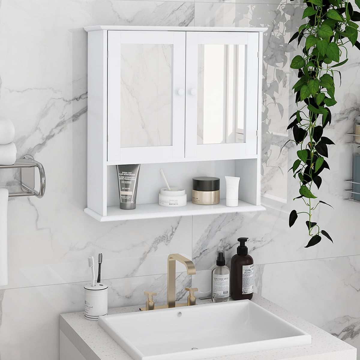M optimized Hanging Bathroom Cabinet, Wall Mounted Cabinets with 2 ...