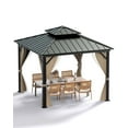 thumbnail image 1 of M optimized Hardtop Gazebo 10'x10' for All Weather, with Double Metal Roof, Aluminum Alloy Frame, Net and Curtain, Permanent Building of Backyard Luxury for Patio, Deck, Backyard, Lawn, Garden, Khaki, 1 of 7