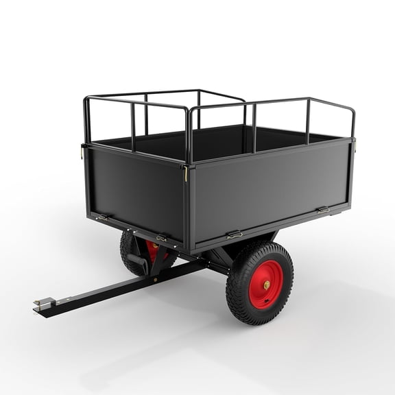 M optimized Heavy Duty 750 LBS Garden Cart ATV Trailer Tow Behind Steel Dump Cart, 17 Cubic Feet Yard Garden Trailer with Removable Sides & All Terrain Tires, Fits Lawn Mower, Tractor
