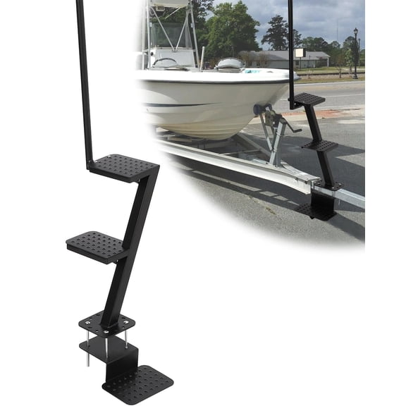 M optimized Heavy-Duty Boat Trailer Steps with Handle, 3-Step 4-Step Non-Slip Surface, Universal Fit for Trailer Tongue Access, 400 lbs Load Capacity
