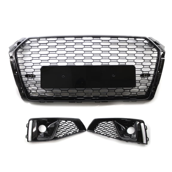 M optimized Honeycomb Front Bumper Grill with Fog Light Grille Covers Set for 2019 Audi A4 S-LineS4
