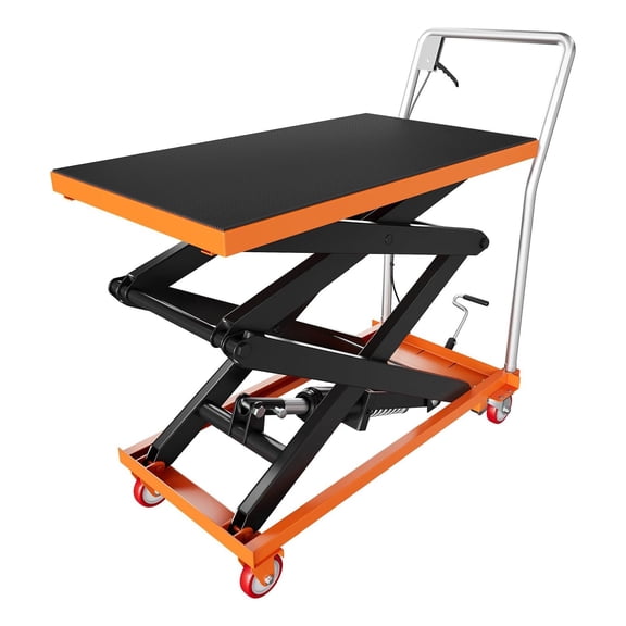 M optimized Hydraulic Lift Table Cart 330 Lbs Capacity, Double Scissor Lift Table 50" Lifting Height, Lifting Table Cart with 4 Wheels and Non Slip Pad for Material Handling, Orange