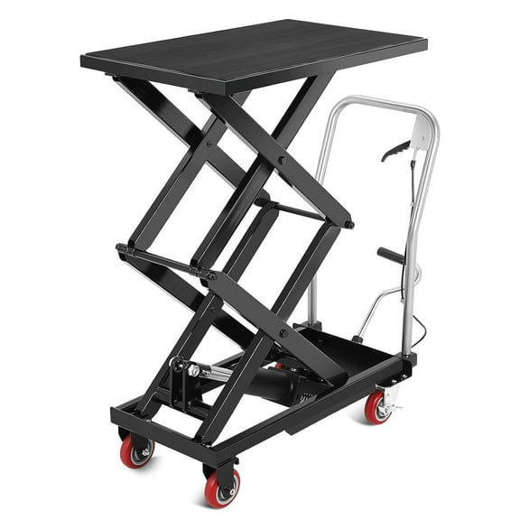 M optimized Hydraulic Lift Table Cart 330 Lbs Capacity, Double Scissor Lift Table 50" Lifting Height, Lifting Table Cart with 4 Wheels and Non Slip Pad for Material Handling, Black
