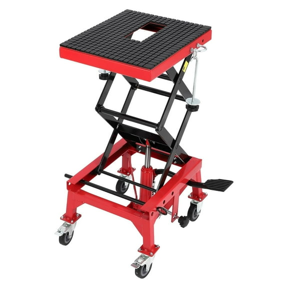 M optimized Hydraulic Motorcycle Lift Jack Table, 350 Lbs Scissor Lift Stand Foot Operated ATV Dirt Bike Scissor Stand with 4 Wheels, Lifting Range 13.78-34.25 inches