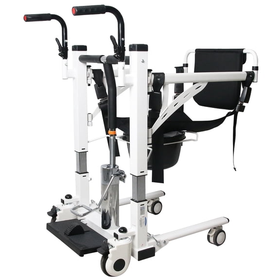 M optimized Hydraulic Patient Lift Transfer Chair, Bathroom Wheelchair with 180° Split Seat and Potty, Portable Elderly Lift aid Bedside Commode Chair