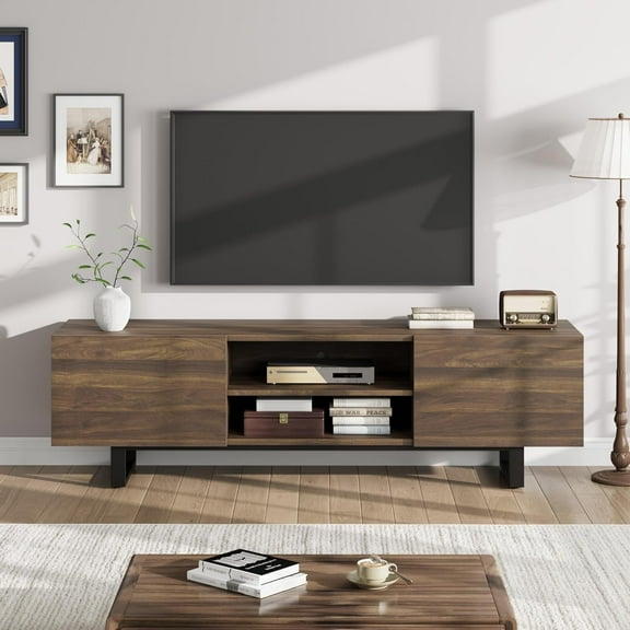 M optimized Industrial TV Stand for 80" TVs, Modern Entertainment Center with 2 Drawers, Wooden Media Cabinet with Open Storage, TV Console Table for Living Room