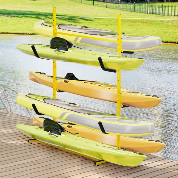 M optimized Kayak Storage Rack, Kayak Stand for 4 Kayak Canoe Paddleboard, Heavy-Duty Steel Kayak Hanger Holder with Padded Arms and Adjustable Width, Hold Up to 530 lbs