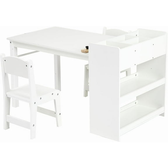 M optimized Kids Art Table & 2 Chairs Set, Craft Play Activity Desk with Large Storage Shelves for Writing Drawing, Nursery, Children's Drawing Table for Classroom Daycares, Home
