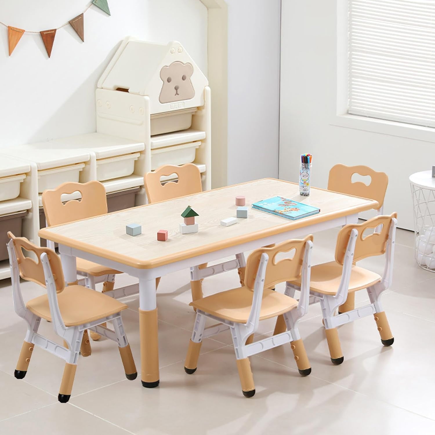 M optimized Kids Table and 6 Chair Set,Height Adjustable Kids Arts ...