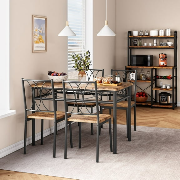M optimized Kitchen Table and Chairs, Dining Room Table Set for 4 with Chairs, Kitchen Table Set Metal and Wood Rectangular Dining Table for Small Space, Apartment, Breakfast, Rustic Brown