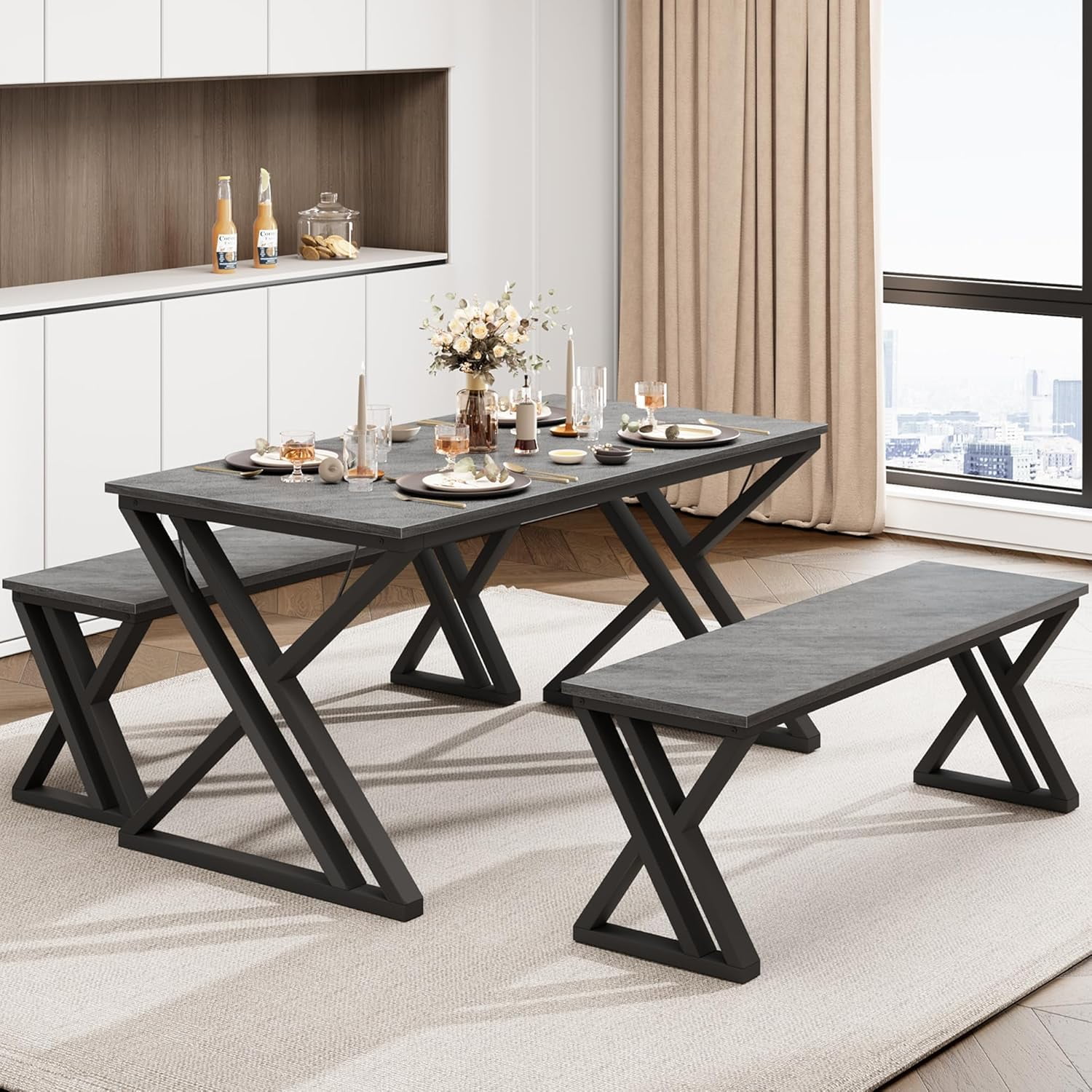 M optimized Kitchen Table Set with Benches, Dining Table Set for 4 ...