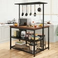 thumbnail image 1 of M optimized Large Kitchen Island with/without Power Outlet, Bakers Rack with Storage 5 Hook, Island Table for Kitchen, 3 Tier Microwave Stand Oven Shelf, 1 of 9