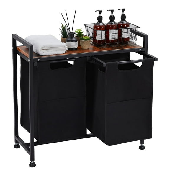 M optimized Laundry Hamper with Shelf, Laundry Basket Organizer Laundry Sorter with 2 Pull-Out and Removable Bags and Shelf, Dirty Clothes Hamper for Laundry Room Bathroom Bedroom, 2 x 11.5 Gal