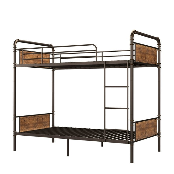 M optimized Metal Bunk Bed Twin Over Twin, Heavy Duty Twin Size Convertible Bunk Bed with Guardrail & Ladders, Noise Free, No Box Spring Needed