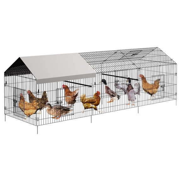 M optimized Metal Chicken Coop, Large Chicken Run for Yard with Waterproof Cover, Outdoor Portable Chicken Pen with 4 Doors, 1 Window, Chicken House for Small Animals Duck, Rabbit, Hen