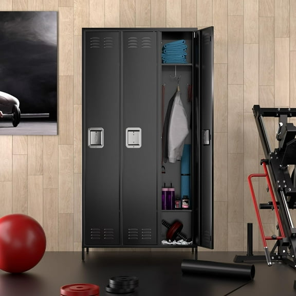 M optimized Metal Storage Cabinet, 72" Tall Steel Storage Cabinet for Employees, Storage Lockers with 3 Doors 9 Hooks and 3 Shelves, for Home, Office, Gym, School