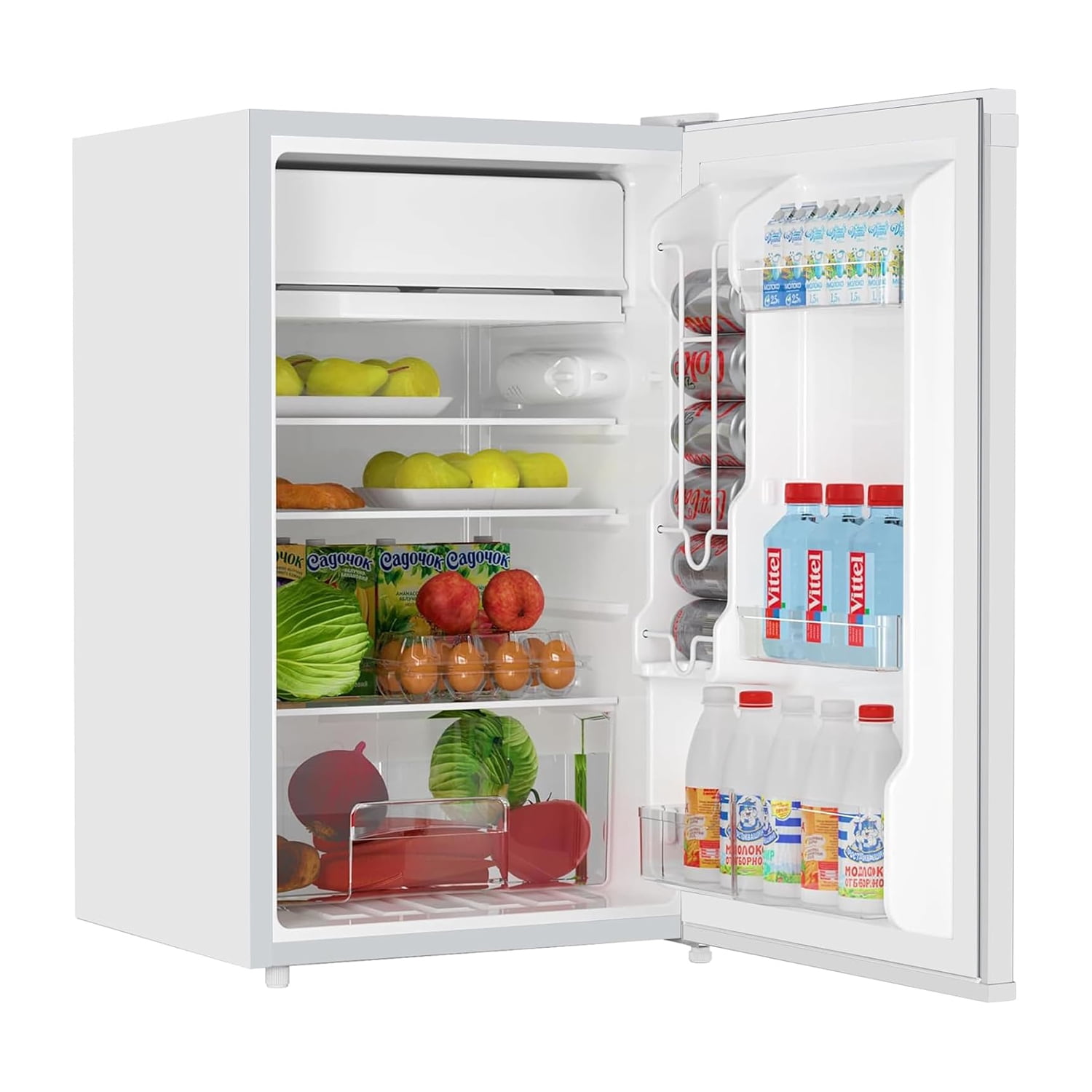 M optimized Mini Fridge with Freezer, 4.3 Cu.Ft Single Door Refrigerator whit 7 Settings Temperature Adjustable and 3 Removeble Shelves, Low Noise, Refrigerator for Home, Office, Dorm, Garage or RV