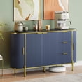 thumbnail image 1 of M optimized Modern Fluted Sideboard Cabinet, Oval Buffet Table with Curved Profile Sliding Doors, 3 Drawers and Adjustable Shelves, Faux Marble Top Coffee Bar for Dining Living Room, 1 of 7