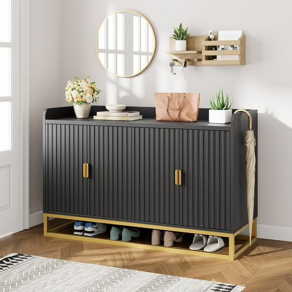 M optimized Modern Fluted Sideboard with Storage Cabinet, Kitchen Sideboard with Adjustable Shelves, Media Console Buffet Cabinet with Doors for Living Room, Kitchen, Entryway