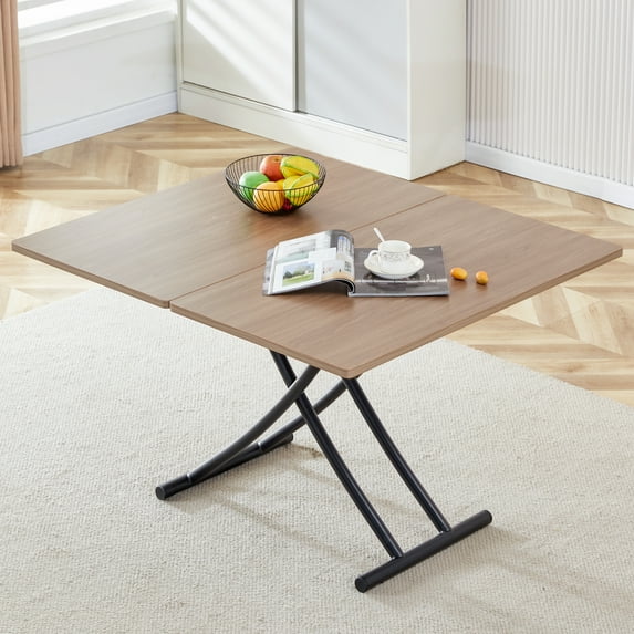 M optimized Modern Lifting Dining Table Multifunctional Foldable Coffee Table with Wood Desktop and Metal Legs, 4-in-1 Dressing Table Office Table for Home Space Saving