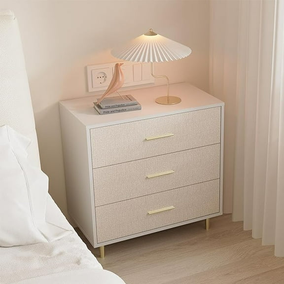 M optimized Modern White Chest of Drawers, 3 Drawer Dresser with Gold Handles and Legs, Wooden Nightstand with Drawers, Narrow Accent Cabinet End Table for Living Room, Bedroom, Entryway