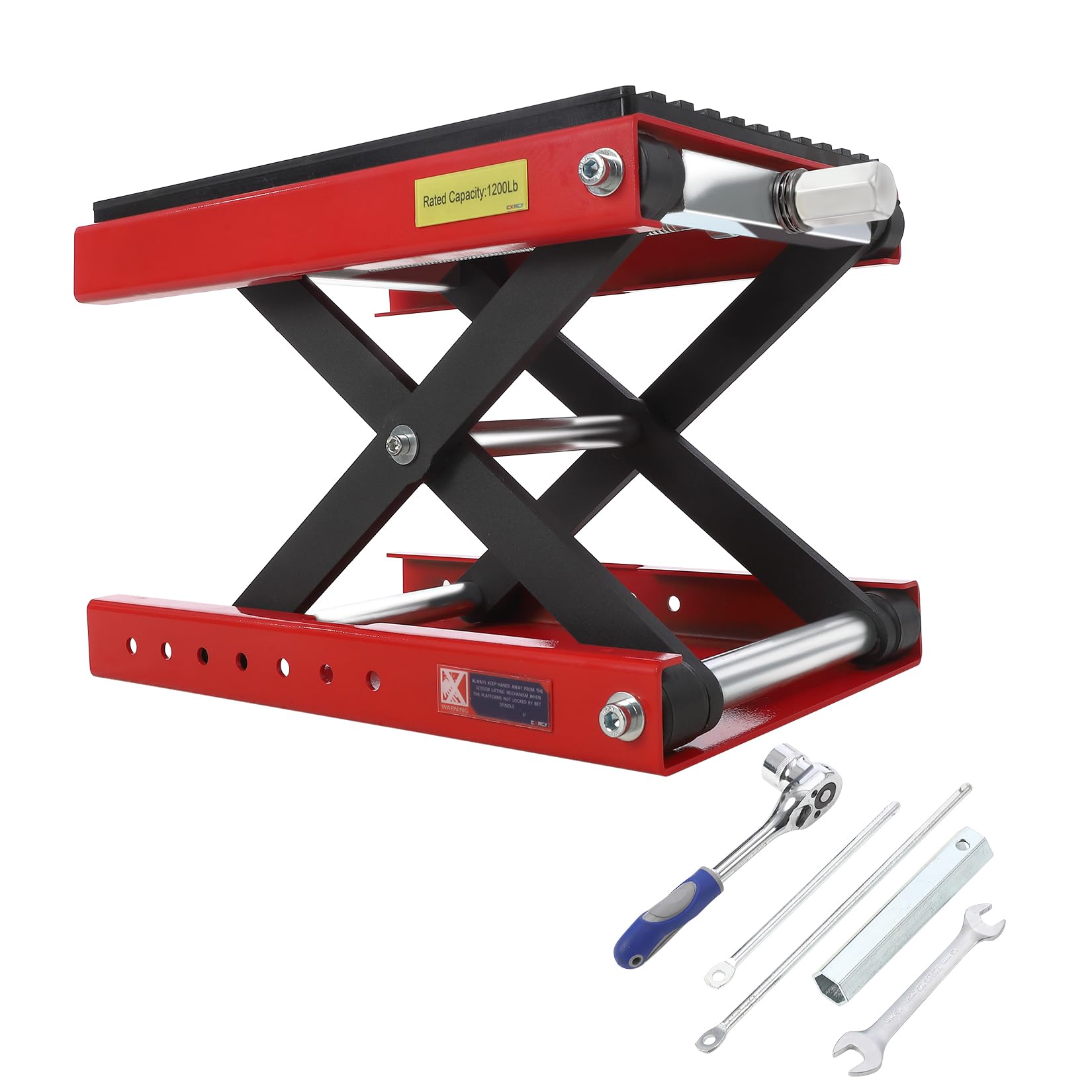 1100 Lb Steel Scissor Jack For Motorcycles & ATVs – Wide Deck, Center Hoist Stand