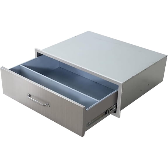 M optimized Outdoor Kitchen Drawers, Stainless Steel Single Access BBQ Drawers with Chrome Handle, 30" W x 10" H x 23" D Silver