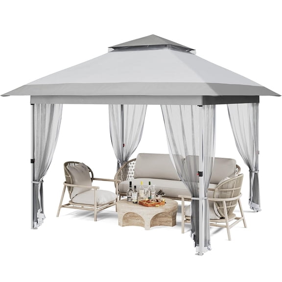 M optimized Pop Up 10'x10' Gazebo Outdoor Canopy Tent with Mosquito Netting, Pop Up Canopy Tent with Curtains/Adjustable Height/Wheeled Carry Bag for Patio Garden Backyard Lawn