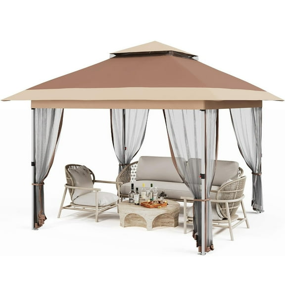 M optimized Pop Up 12x12' Gazebo Outdoor Canopy Tent with Mosquito Netting, Pop Up Canopy Tent with Curtains/Adjustable Height/Wheeled Carry Bag for Patio Garden Backyard Lawn