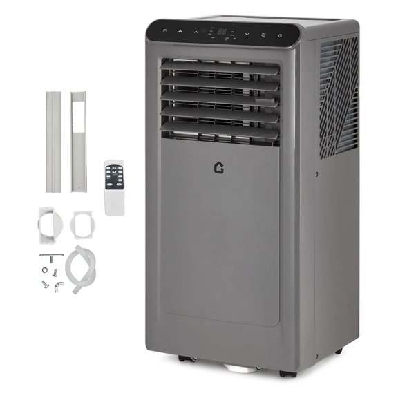 M optimized Portable Air Conditioner with Remote Control 10,000 BTU Unit for Rooms Up to 450 Sq. Ft. 3-in-1 Quiet AC, Dehumidifier, Fan with Window Installation Kit, 24-Hour Timer, Sleep Mode, Grey