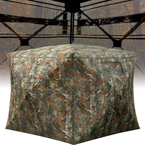 M optimized Portable Hunting Blind 270 Degree See Through 2-3 Person Pop up Ground Blinds for Deer Turkey Duck Hunting, Bow Hunting Adjust Windows with Silent Door
