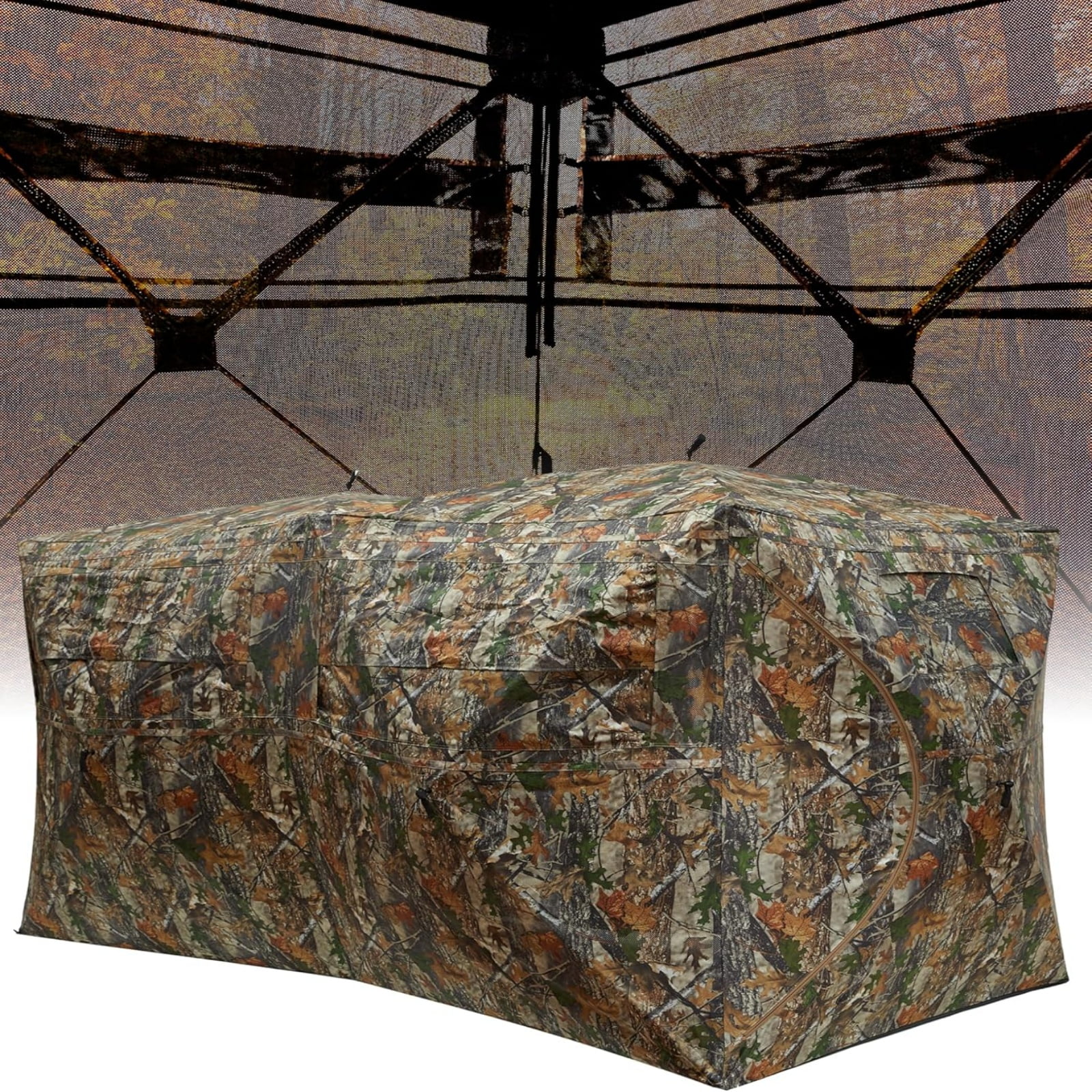 M optimized Portable Hunting Blind 270 Degree See Through 4-6 Person Pop up Ground Blinds for Deer Turkey Duck Hunting, Bow Hunting Adjust Windows with Silent Door