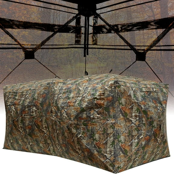 M optimized Portable Hunting Blind 270 Degree See Through 4-6 Person Pop up Ground Blinds for Deer Turkey Duck Hunting, Bow Hunting Adjust Windows with Silent Door