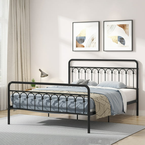 M optimized Queen Metal Bed Frame with Headboard & Footboard Modern Style Platform Beds, No Box Spring Needed, Black, Queen Size