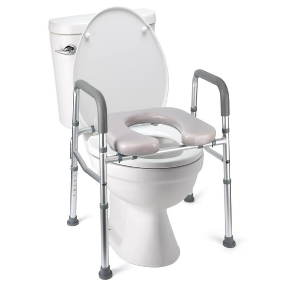 M optimized Raised Toilet Seat, 350Lbs Stand Alone Homecare Commode Bathroom Assist Frame for Elderly, Handicapped, Disabled, Padded Seat With Adjustable Height