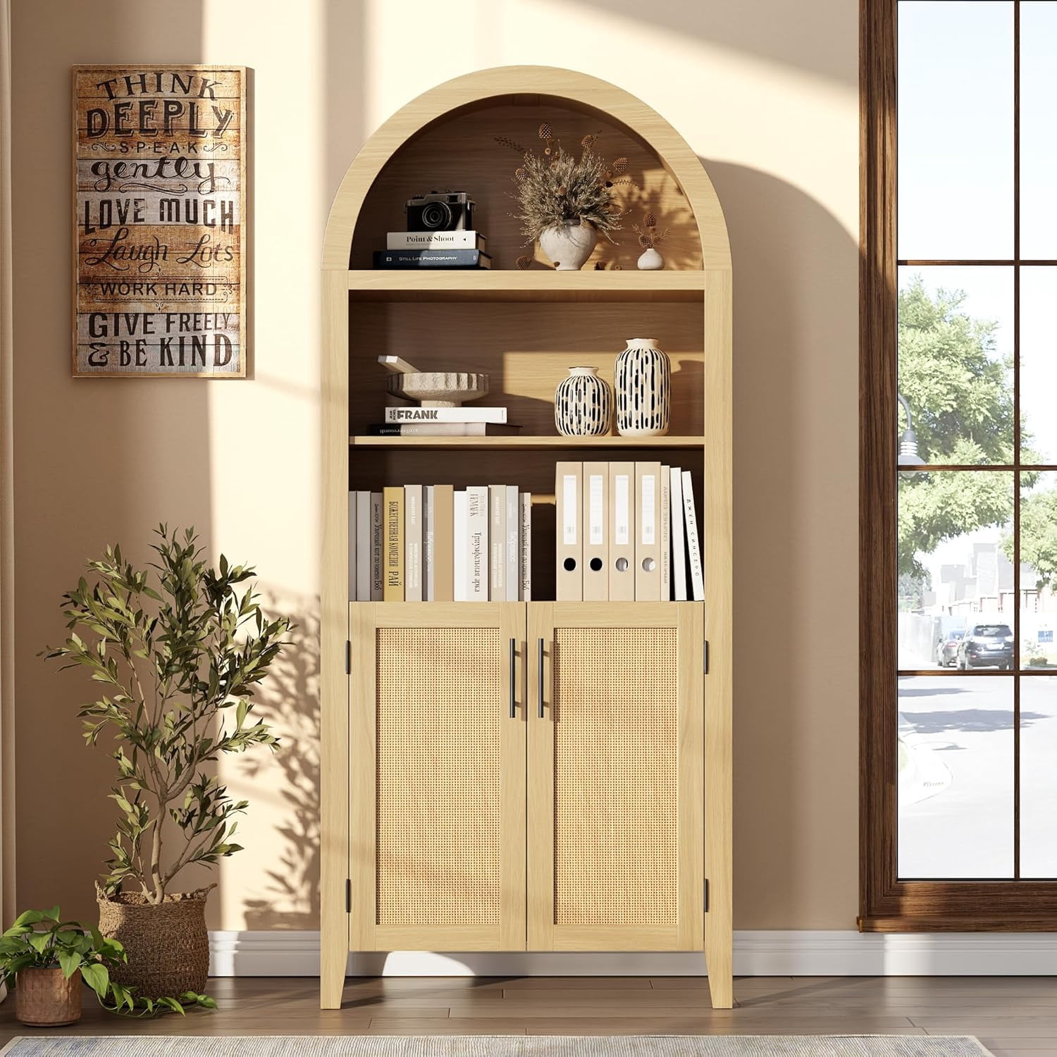 Photo inspiration: Visual Reference: M Optimized Rattan Arched Bookcase 5 Tier Open Display Shelf