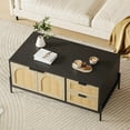 thumbnail image 1 of M optimized Rattan Coffee Table, Mid Century Modern Coffee Table with LED Lights 2  Drawers 2 Door, Farmhouse Wooden Coffee Table for Living Room, 1 of 1