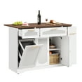 thumbnail image 1 of M optimized Rattan Rolling Kitchen Island Table with Drop Leaf, Tilt Out Trash Can Cabinet with 2 Door, Storage Cabinet, 2 Drawer, Spice Rack, Kitchen Cart, 1 of 9